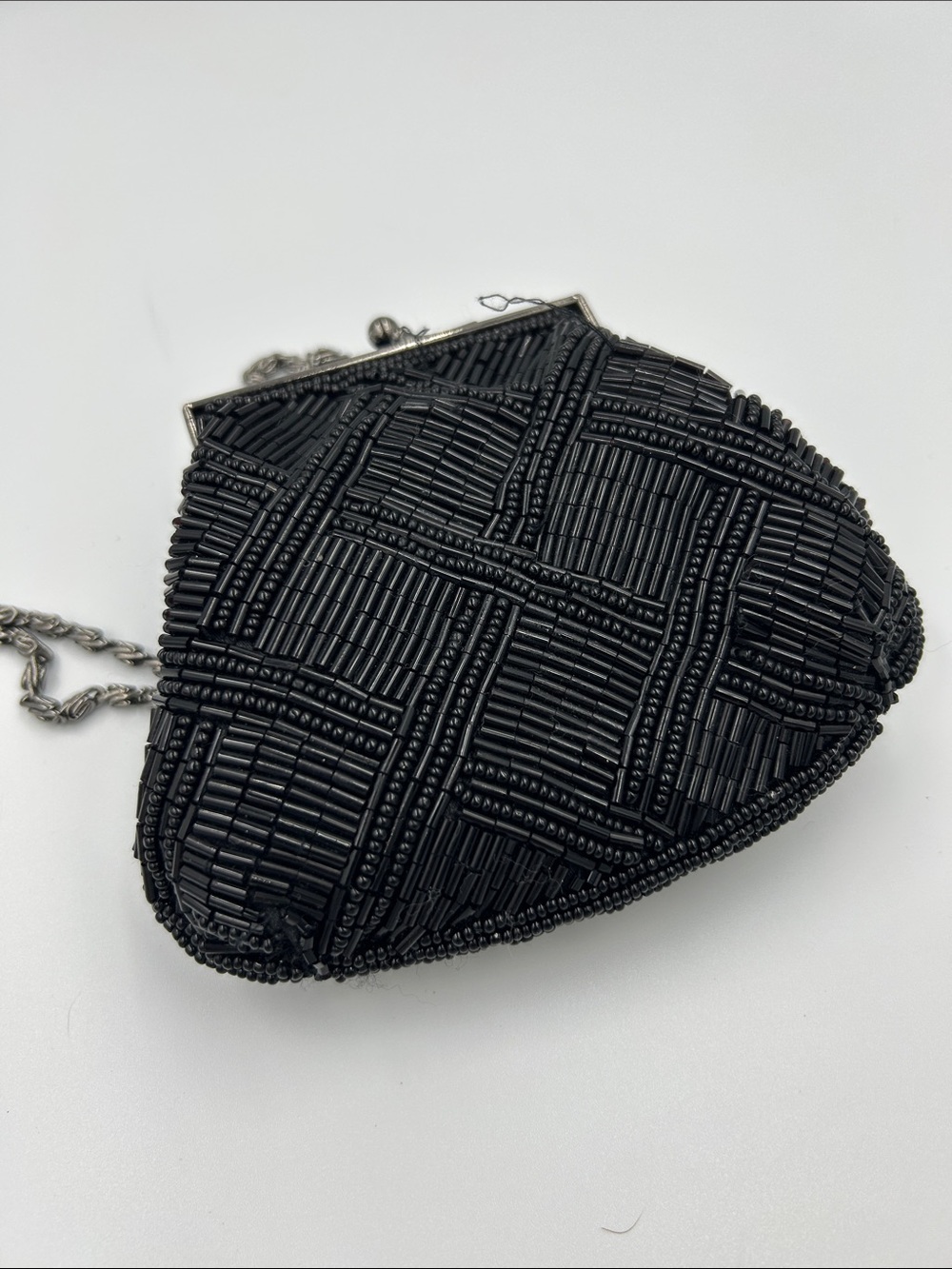 Vintage Caché Black Beaded Mini Evening Bag Kiss Lock Clutch Y2K - Picture 7 of 7